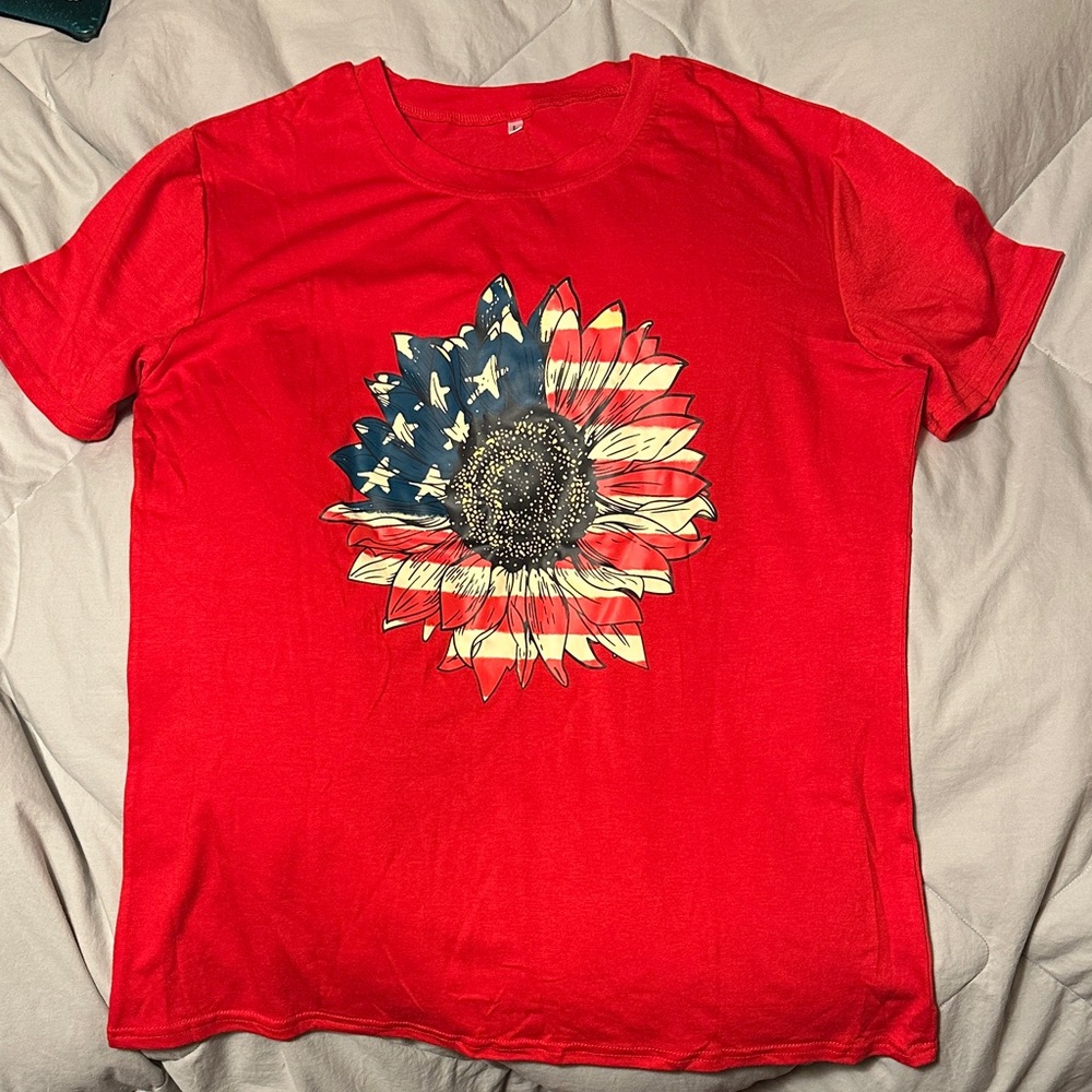 Red Graphic T-Shirt with Sunflower Design